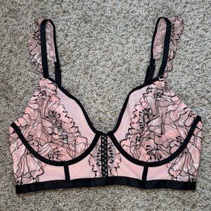 Auden Rose Pink Lace Bralette Bra top Lingerie mesh sheer black medium